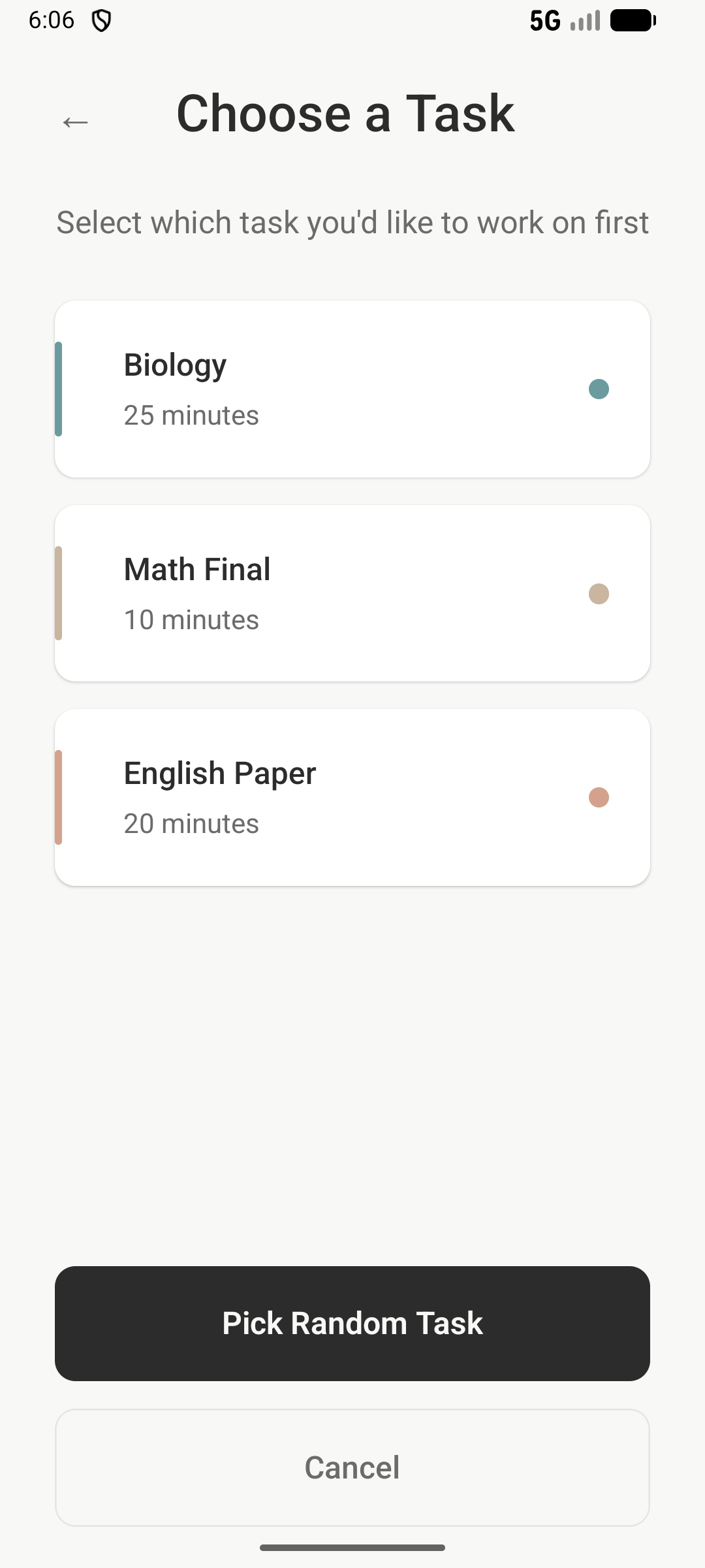 Choose which subject to study or pick randomly